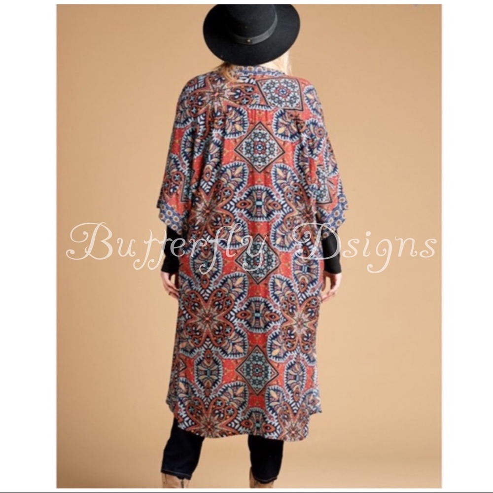 Oddi Plus Quilt Patchwork Print Semi Sheer Kimono - Picture 5 of 8